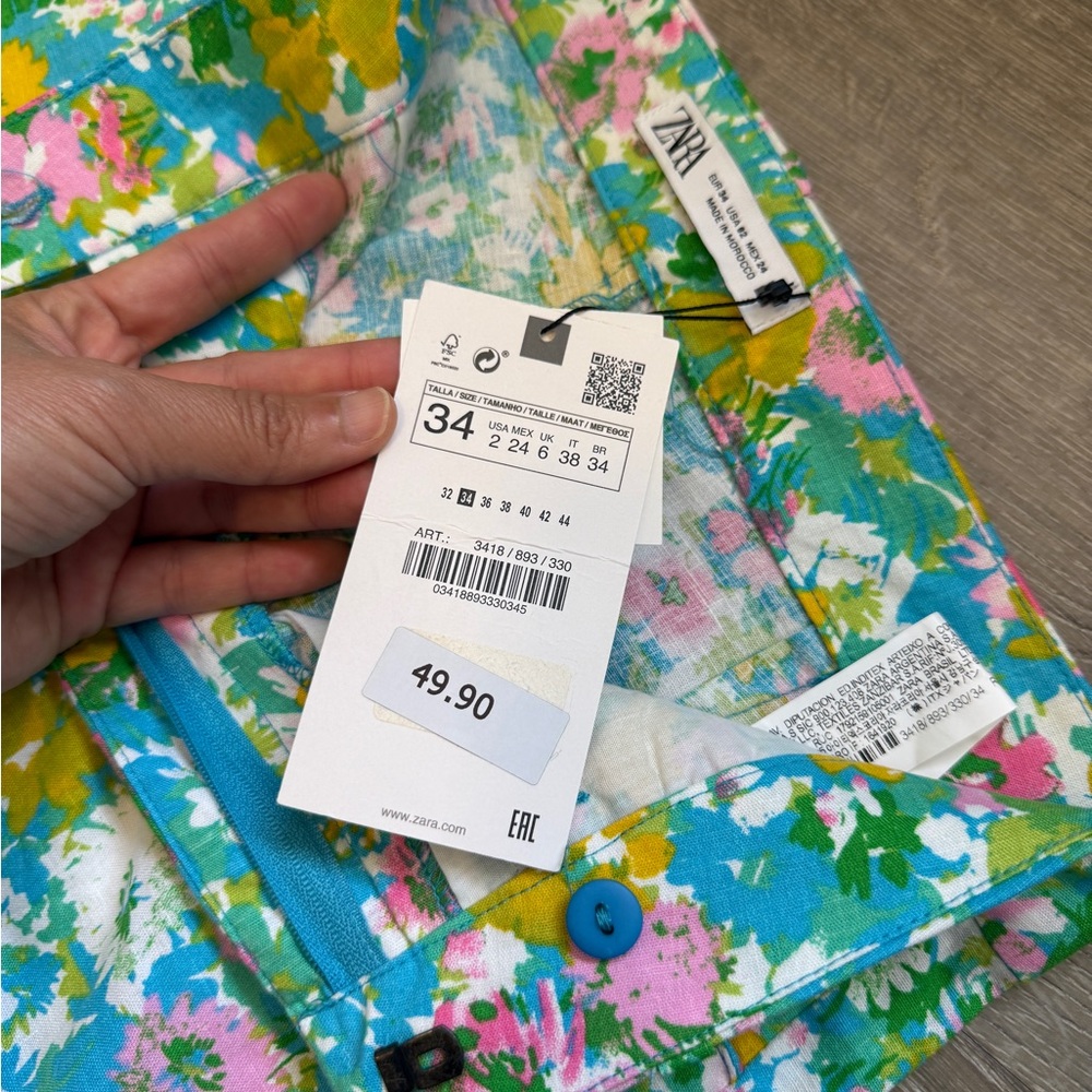 Zara Multicolor Floral Cropped Pants-Size 2-NWT - Picture 4 of 15